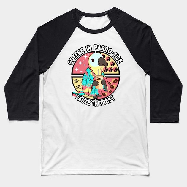 Caffeinated Japanese Parrot Baseball T-Shirt by Japanese Fever